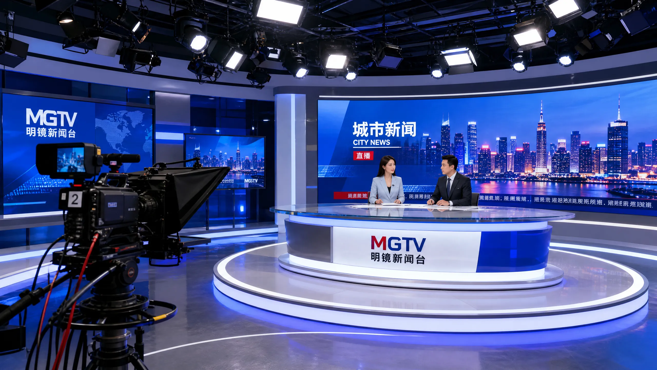 融媒体中心演播大厅‌新闻直播现场